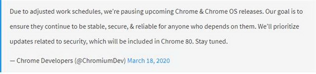 谷歌Chrome浏览器暂停更新 官方已发公告